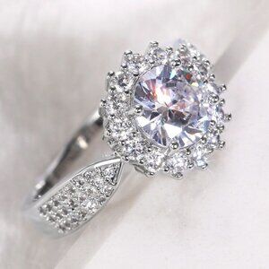 😍925 SILVER MOISSANITE SUN FLOWER WEDDING/ENGAGEMENT RING WOMEN, K754